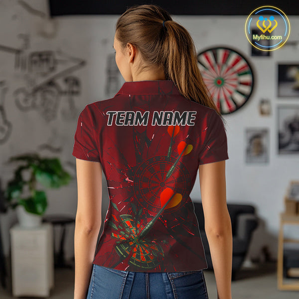 Custom Red Broken Glass Dartboard Polo Shirt For Women, Shattered Target Dart Jersey NYN0654