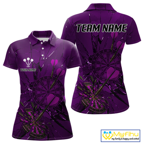 Custom Purple Broken Glass Dartboard Polo Shirt For Women, Shattered Target Dart Jersey NYN0655