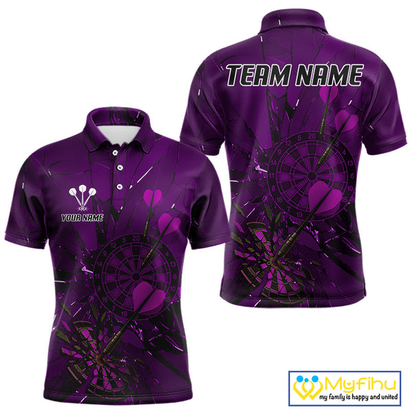 Custom Purple Broken Glass Dartboard Polo Shirt For Men, Shattered Target Dart Jersey NYN0655