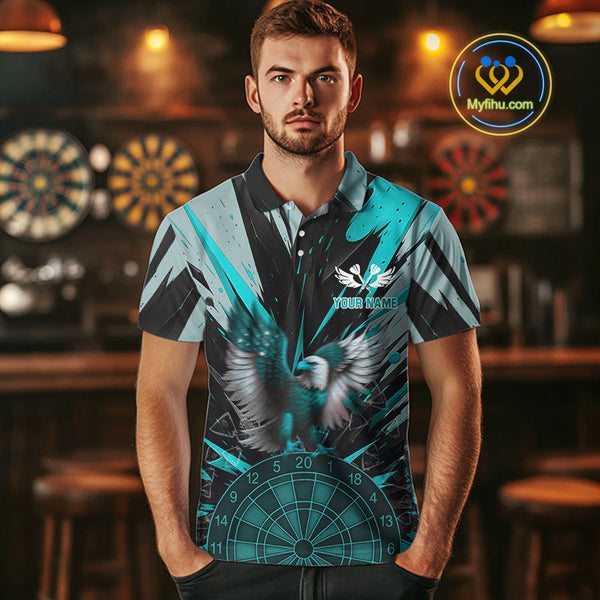 Custom Teal Eagle Splash Dartboard Polo Shirt For Men, Power Dart Team Jersey NYN0657