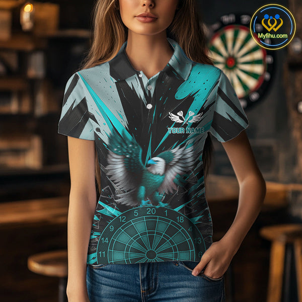 Custom Teal Eagle Splash Dartboard Polo Shirt For Women, Power Dart Team Jersey NYN0657