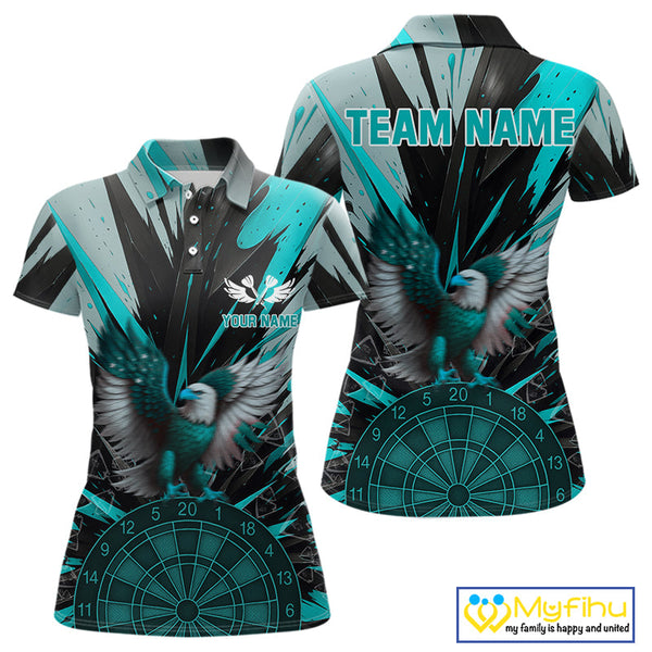 Custom Teal Eagle Splash Dartboard Polo Shirt For Women, Power Dart Team Jersey NYN0657