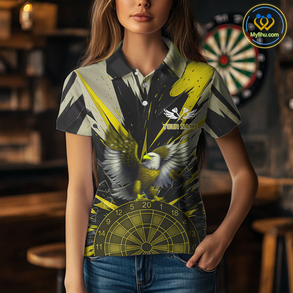 Custom Yellow Eagle Splash Dartboard Polo Shirt For Women, Powerful Dart Team Jersey NYN0658