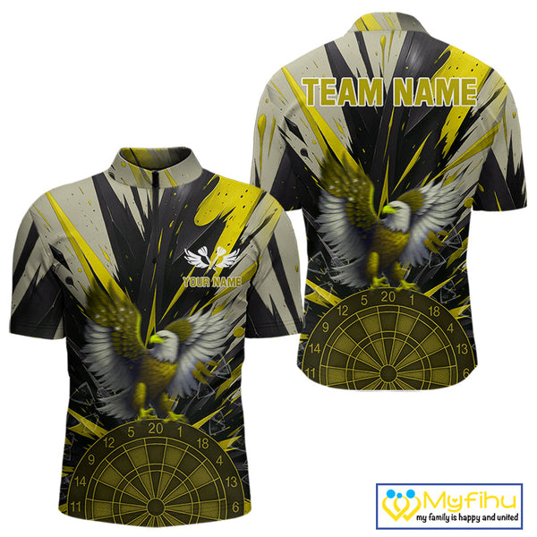 Custom Yellow Eagle Splash Dartboard Quarter-Zip Shirt For Men, Powerful Dart Team Jersey NYN0658
