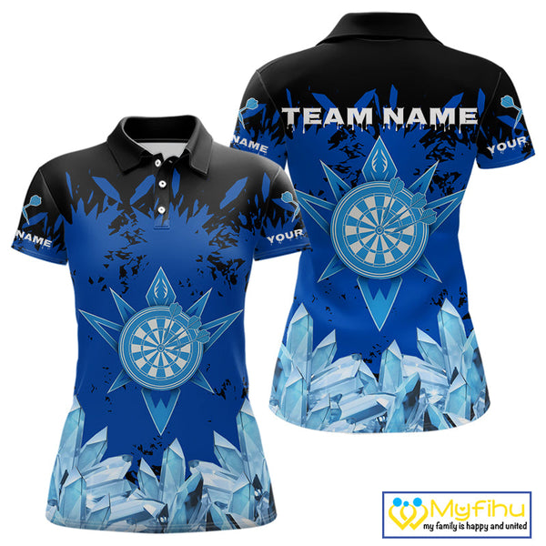 Custom Black And Blue Icy Dart Team Women Polo Shirts, Dart League Shirt NYN0386