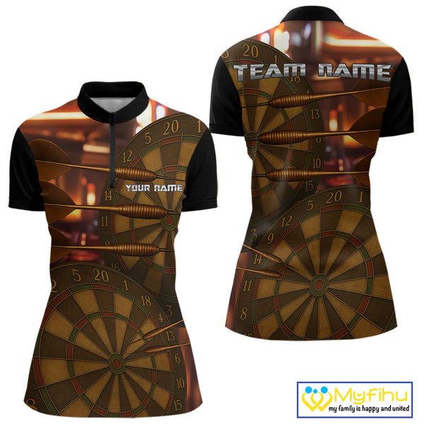 Custom Vintage Dart Quarter-Zip Shirts For Women, Retro Dart League Shirt NYN0387