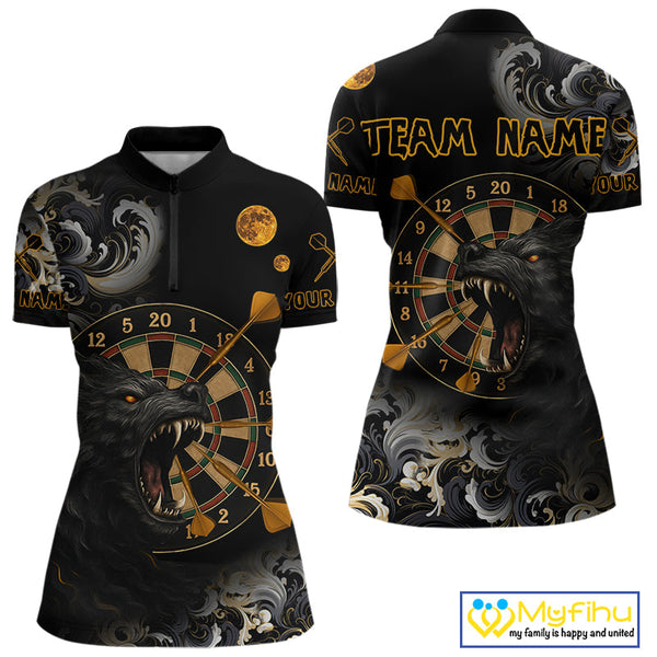 Custom Black And Gold Wolf Dart Team Women Quarter-Zip Shirt, Wolf Dart Jerseys NYN0389