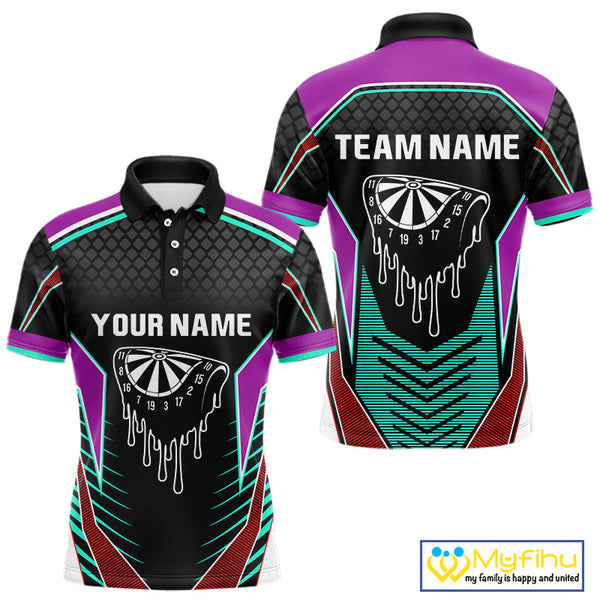 Custom Blue And Purple Dripping Dartboard Dart Team Men Polo Shirt, Dart League Shirt NYN0391