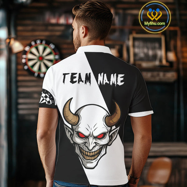 Custom Demon Skull With Horn Dart Team Polo Shirts For Men, Halloween Outfit NYN0395