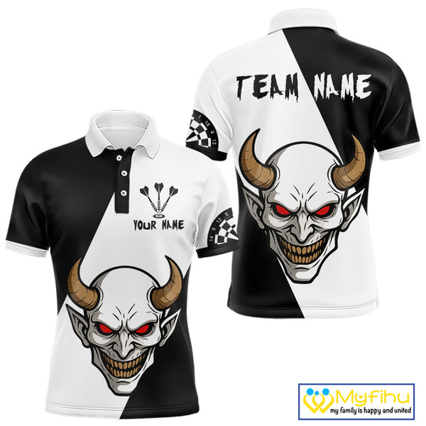 Custom Demon Skull With Horn Dart Team Polo Shirts For Men, Halloween Outfit NYN0395