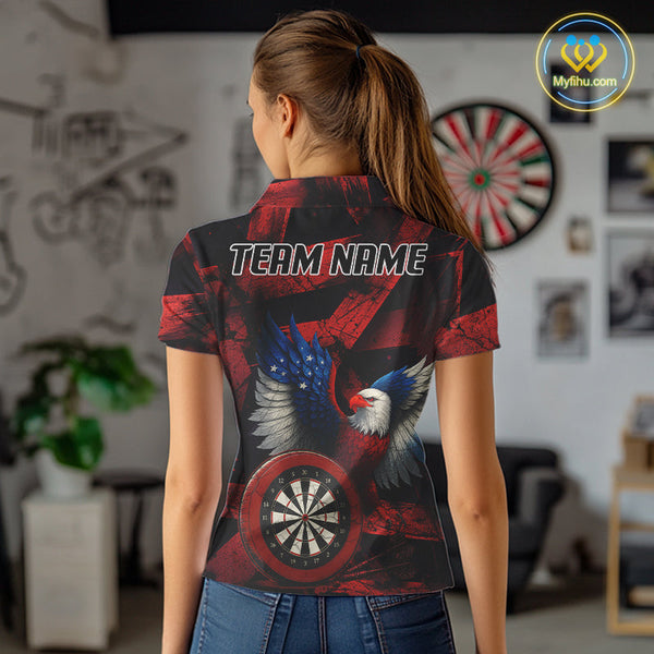 Custom Black Red Eagle Dartboard Patriotic US Flag Dart Polo Shirts For Women NYN0665