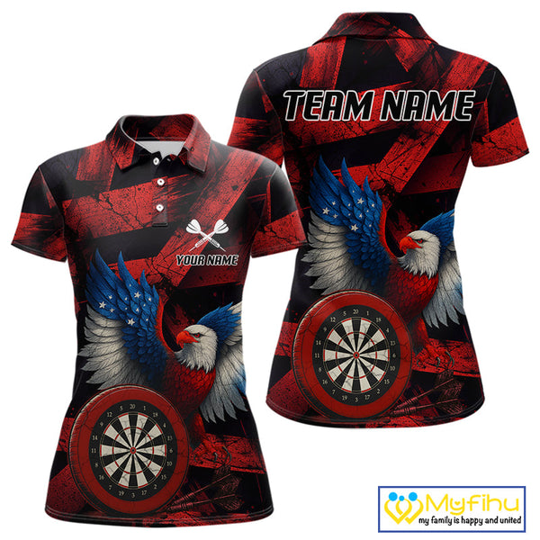 Custom Black Red Eagle Dartboard Patriotic US Flag Dart Polo Shirts For Women NYN0665