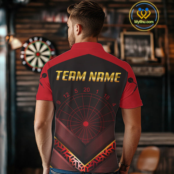 Custom Black And Red Dart Jerseys For Team, Dart Tournament Polo Shirts For Men NYN0411