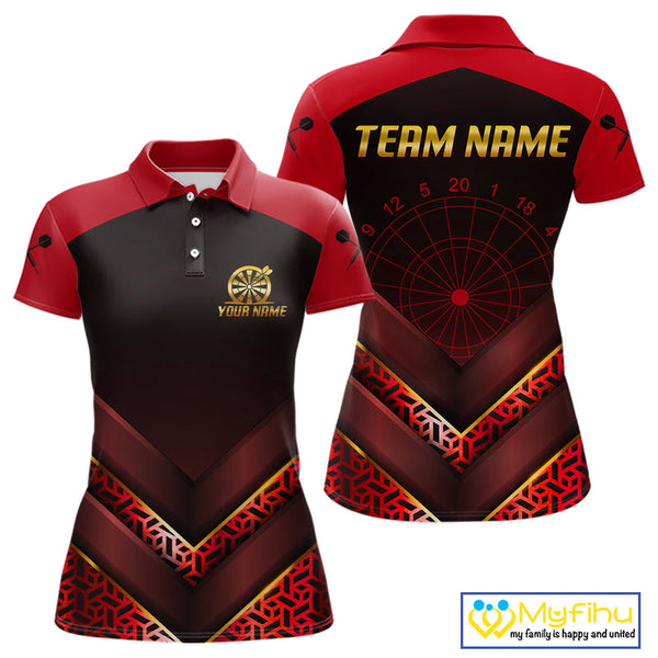 Custom Black And Red Dart Jerseys For Team, Dart Tournament Polo Shirts For Women NYN0411