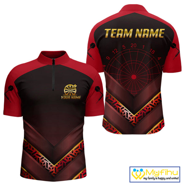 Custom Black And Red Dart Jerseys For Team, Dart Tournament Quarter-Zip Shirts For Men NYN0411