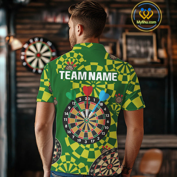 Custom Green And Yellow Dartboard Pattern Dart Team Men Polo Shirts, Dart Jerseys NYN0425