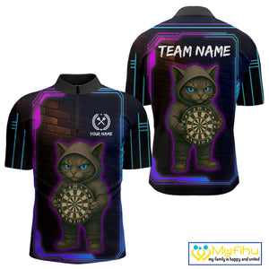Custom Funny Cat Dart Quarter-Zip Shirts For Men, Cat Dart Team Shirt NYN0429