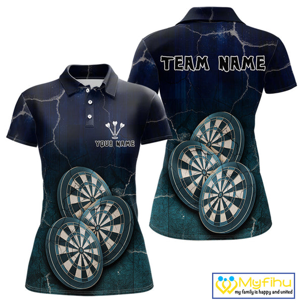 Custom Blue Lightning Triple Dartboard Dart Polo Shirts For Women, Team Uniform NYN0678