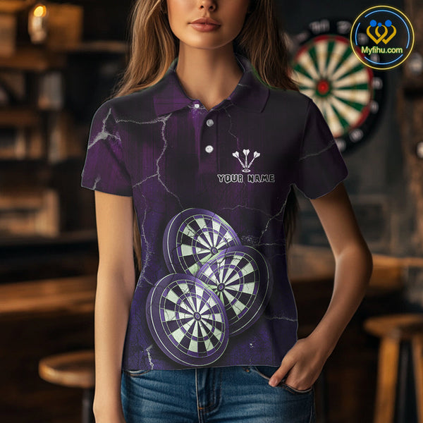 Custom Purple Lightning Triple Dartboard Vintage Dart Women Polo Shirt, Team Uniform NYN0680