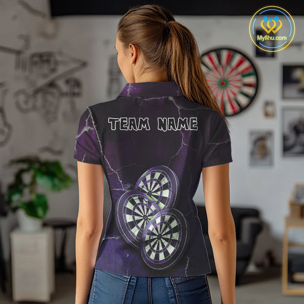 Custom Purple Lightning Triple Dartboard Vintage Dart Women Polo Shirt, Team Uniform NYN0680