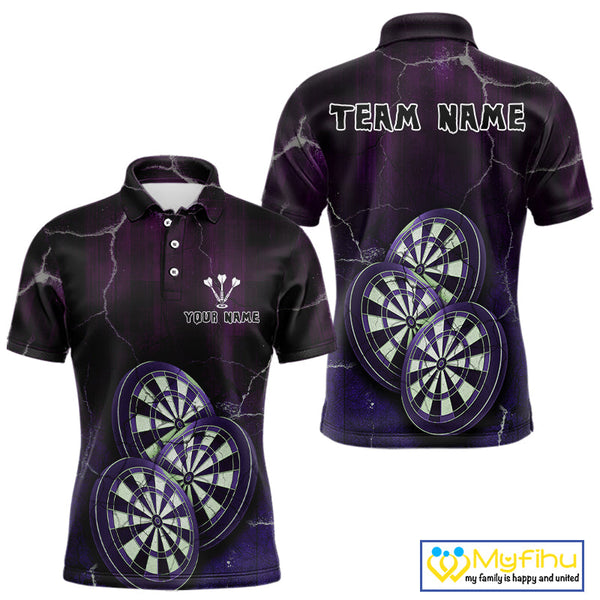 Custom Purple Lightning Triple Dartboard Vintage Dart Men Polo Shirt, Team Uniform NYN0680