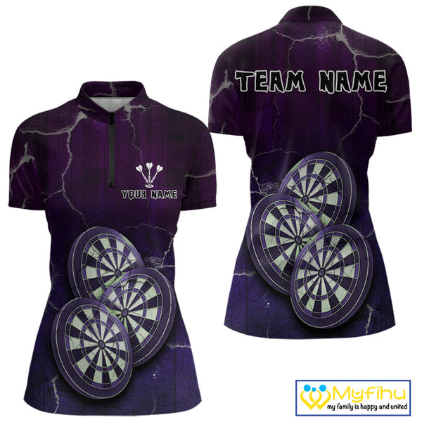 Custom Purple Lightning Triple Dartboard Vintage Dart Women Quarter-Zip Shirt NYN0680