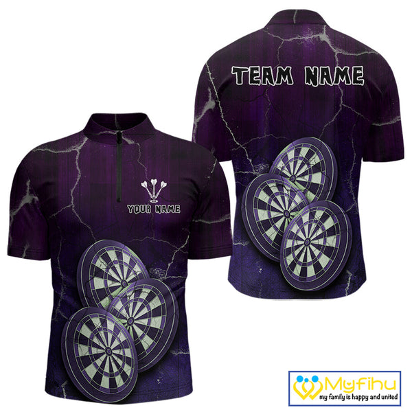 Custom Purple Lightning Triple Dartboard Vintage Dart Men Quarter-Zip Shirt, Team Uniform NYN0680