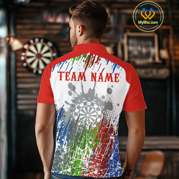 Custom Red Blue Green Splash Paint Dartboard Dart Polo Shirts For Men, Dart Jerseys NYN0683