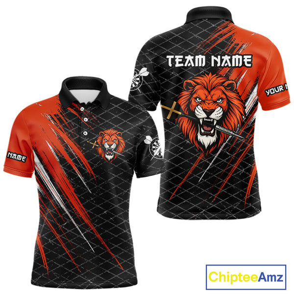 Custom Black And Orange Faith Cross Lion Dart Team Polo Shirts For Men, Dart Jerseys NYN0101
