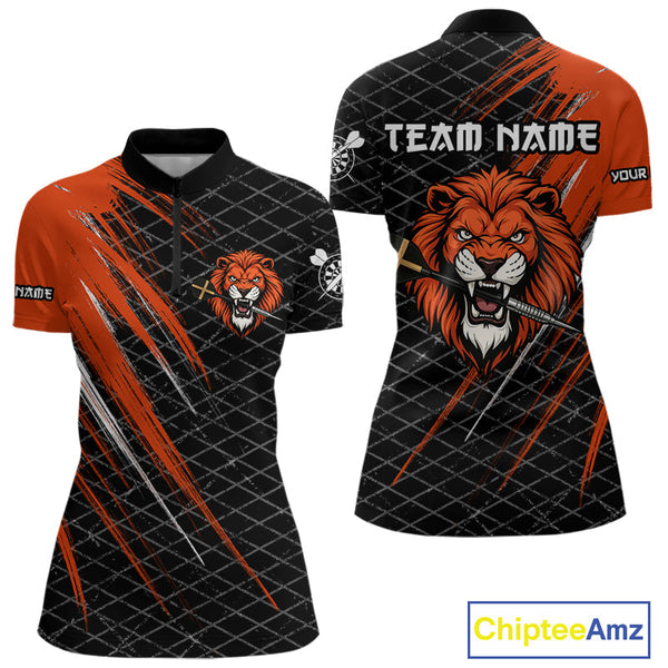 Custom Black And Orange Faith Cross Lion Dart Team Women Quarter-Zip Shirts, Dart Jerseys NYN0101