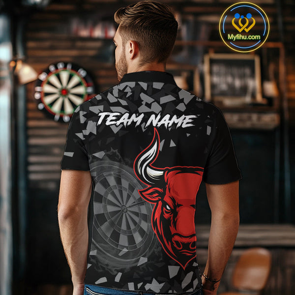 Custom Black And Red Dart Polo Shirts For Men, Bull Dart Team Jerseys NYN0716