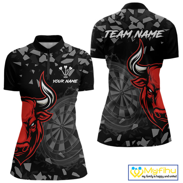 Custom Black And Red Dart Quarter-Zip Shirts For Women, Bull Dart Team Jerseys NYN0716