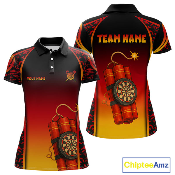 Custom Black And Red Darts Exploding Dart Team Polo Shirt For Women, Dart Tournament Shirt NYN0115