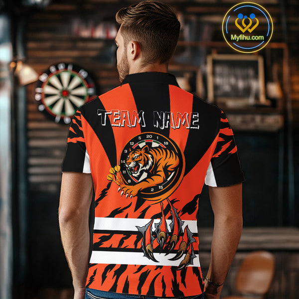 Custom Black And Orange Tiger Dart Team Jerseys, Tiger Dart Polo Shirt For Men NYN0479