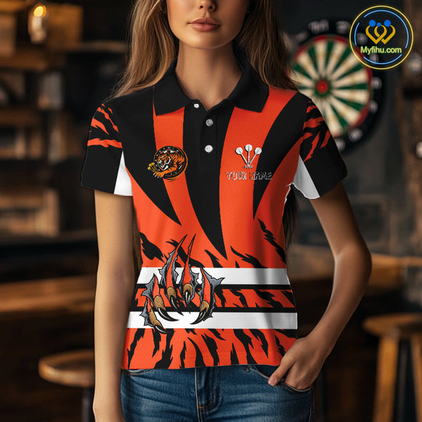 Custom Black And Orange Tiger Dart Team Jerseys, Tiger Dart Polo Shirt For Women NYN0479