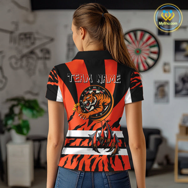Custom Black And Orange Tiger Dart Team Jerseys, Tiger Dart Polo Shirt For Women NYN0479