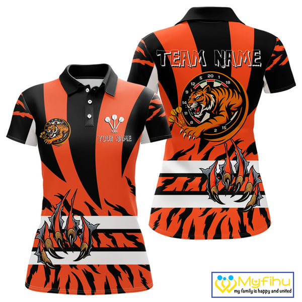 Custom Black And Orange Tiger Dart Team Jerseys, Tiger Dart Polo Shirt For Women NYN0479