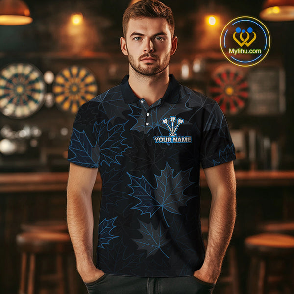Custom Blue Leaf Pattern Angry Bull Dart Polo Shirt For Men, Dart Jersey NYN0487