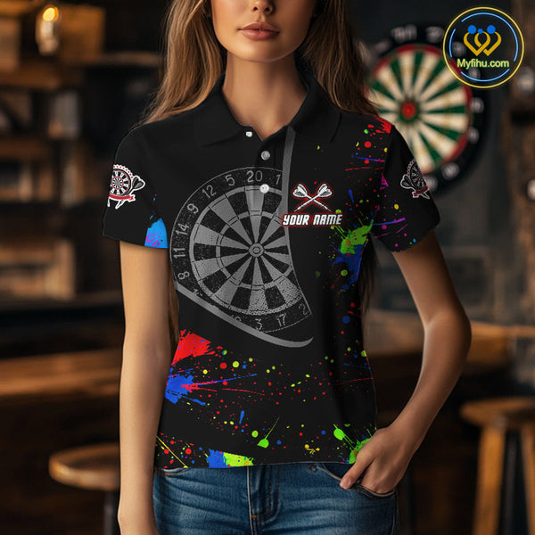 Custom Colorful Splatter Dart Team Polo Shirt For Women, Dart Tournament Shirt NYN0494