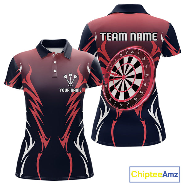 Custom Black And Red Dartboard Dart Polo Team Shirts For Women, Dart Tournament Shirt NYN0247