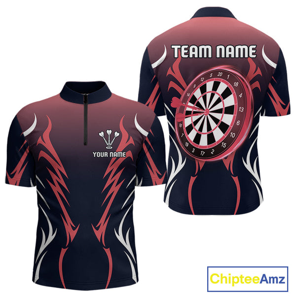 Custom Black And Red Dartboard Dart Quarter-Zip Team Shirts For Men, Dart Tournament Shirt NYN0247