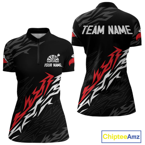 Custom Black And Red Dart Jerseys, Dart Tournament Team Quarter-Zip Shirts For Women NYN0250