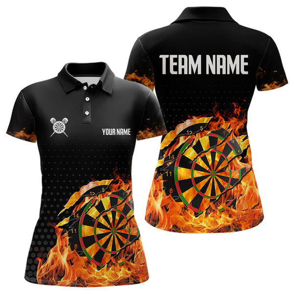 Custom Fire Flame Dartboard Women Polo Shirts, Dart Tournament Dart Team Shirt NYN0270