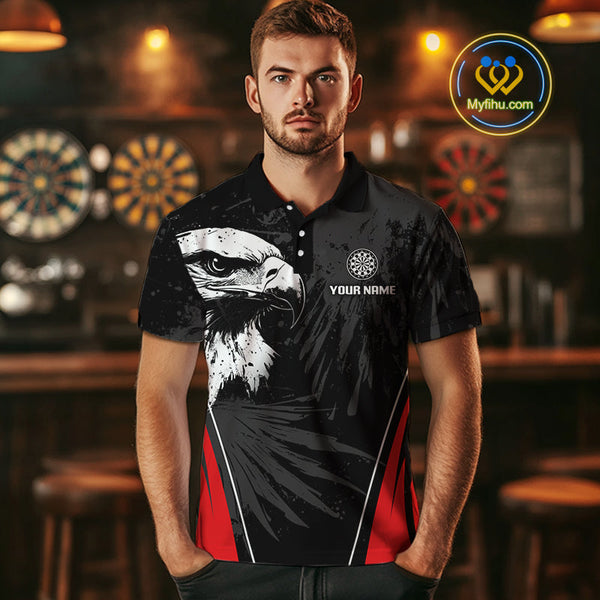 Custom Black And Red Eagle Dart Jerseys, Dart Team League Polo Shirts For Men NYN0272