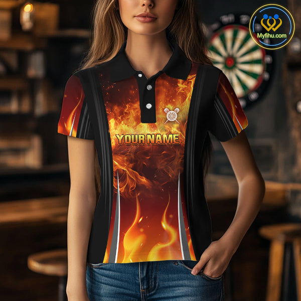 Custom Fire Flame Strong Dart Team Polo Shirt For Women, Dart Jerseys NYN0546