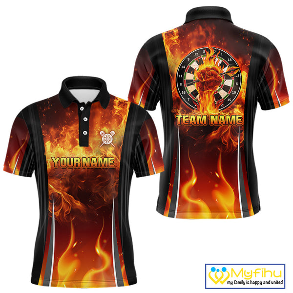 Custom Fire Flame Strong Dart Team Polo Shirt For Men, Dart Jerseys NYN0546