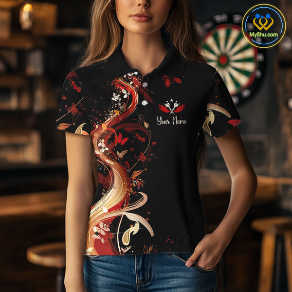 Custom Elegant Butterfly Dart Polo Shirts For Women, Dart Team Tournament Shirt NYN0288