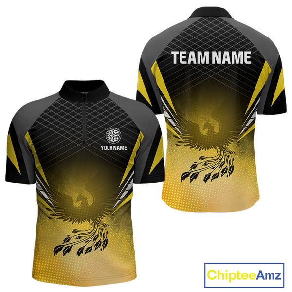 Custom Black And Yellow Phoenix Dart Jerseys, Dart Team Men Quarter-Zip Shirts Dart League Shirt NYN0303