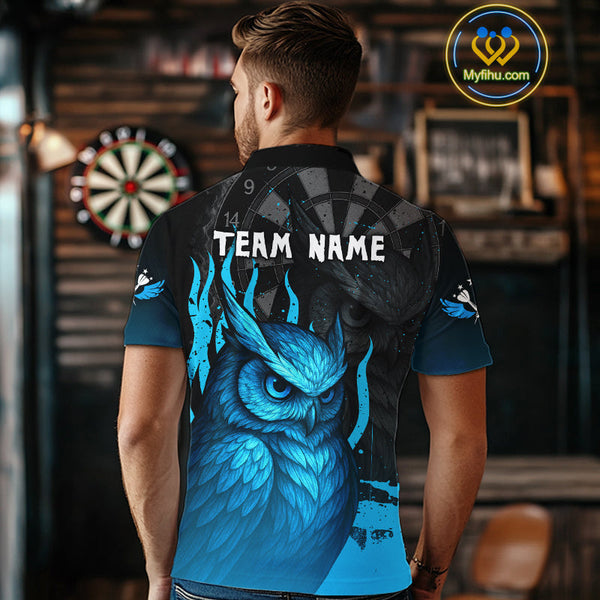 Custom Black And Blue Owl Dart Team Men Polo Shirts, Owl Dart Jerseys NYN0305