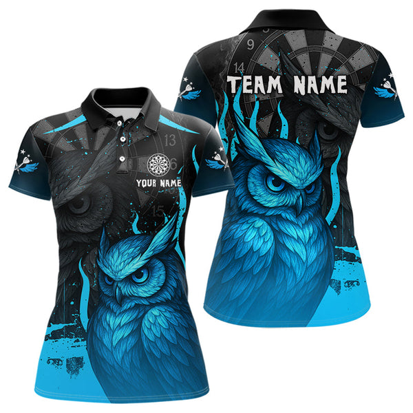 Custom Black And Blue Owl Dart Team Women Polo Shirts, Owl Dart Jerseys NYN0305